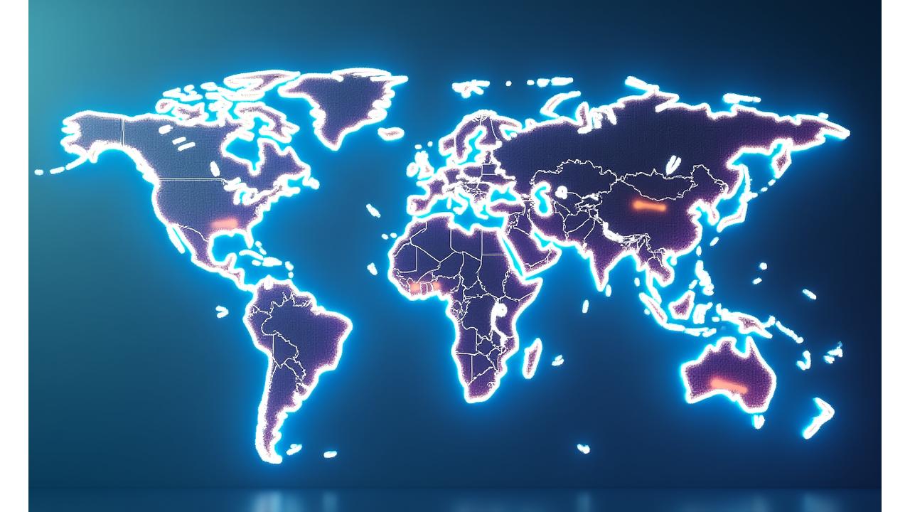 An illustrative world map with glowing dots marking locations across all continents, connected by subtle lines, symbolizing a vast network of global partnerships. Diverse faces from different cultures are subtly woven into the design.