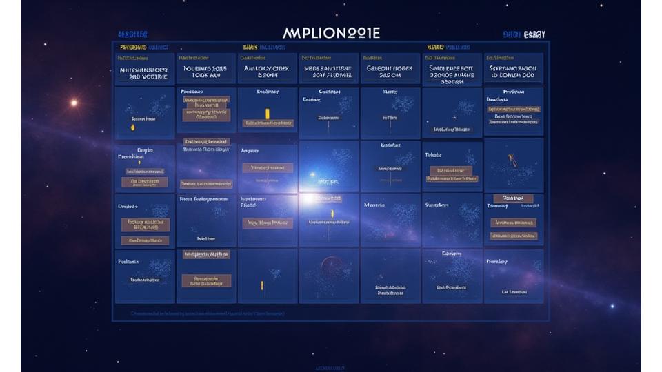 A beautifully designed interactive calendar showing different celestial events highlighted on specific dates over a dark night sky background