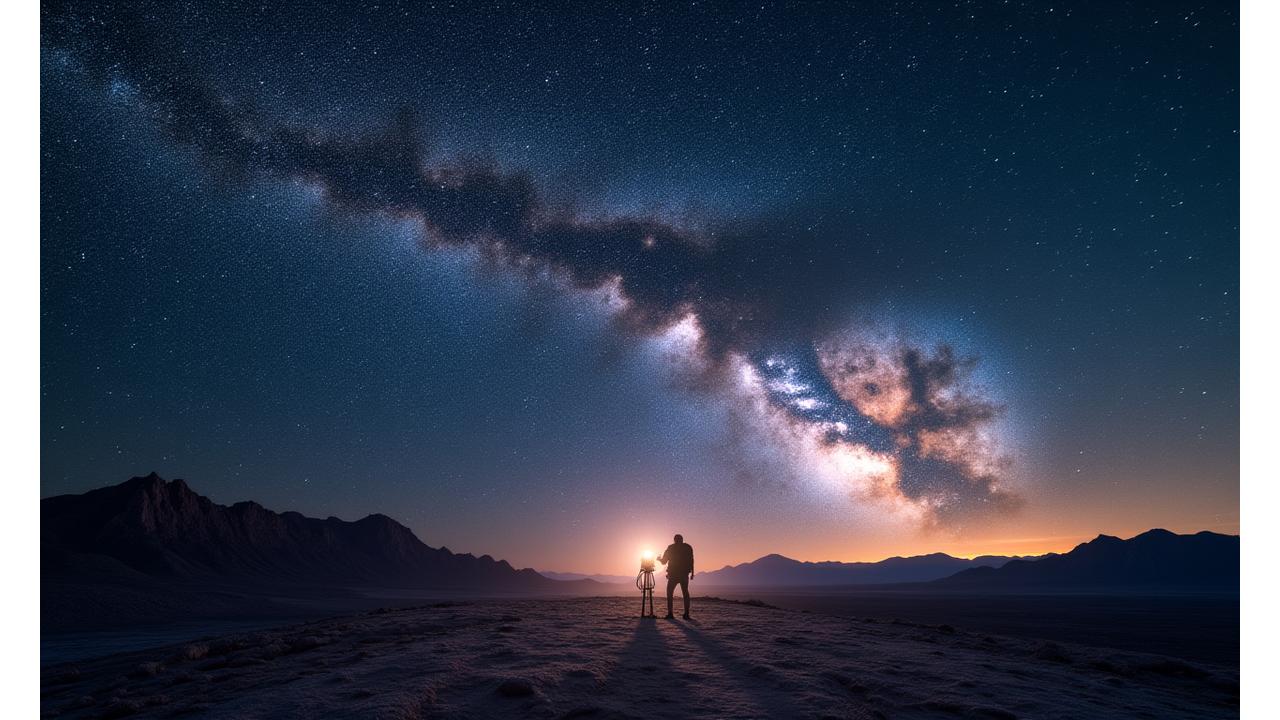 Stunning astrophotography of the Milky Way arching over a dramatic desert landscape with minimal light pollution