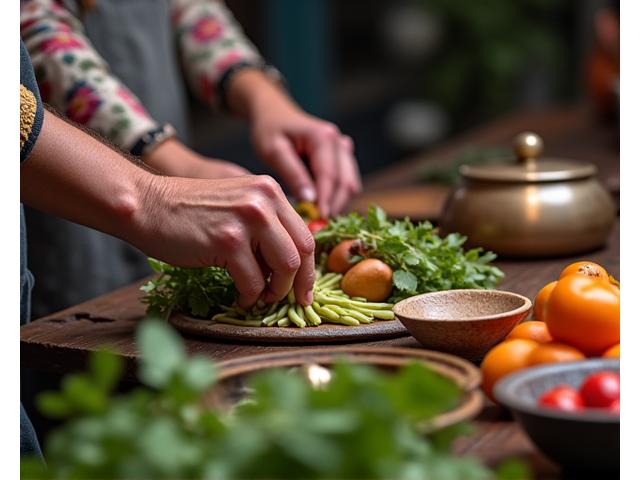 Local family cooking traditional meal