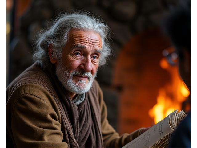 Elderly person telling stories to attentive listeners