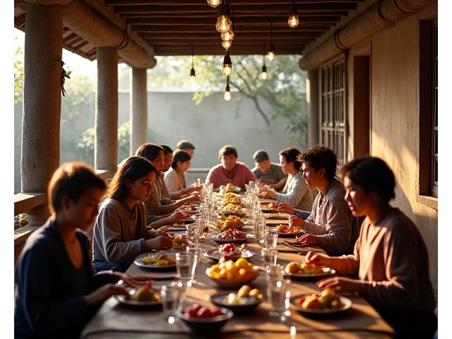 Family compound dinner scene