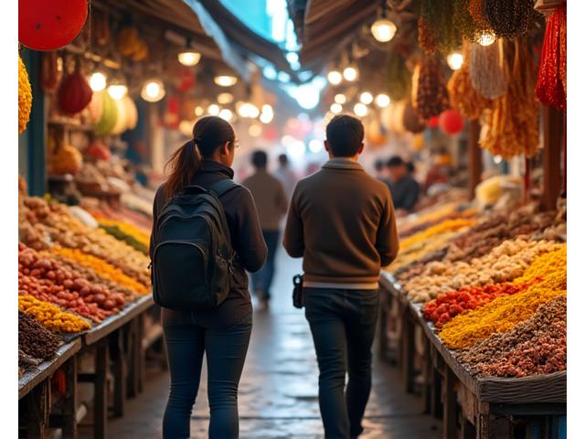 Bustling vibrant local market street food