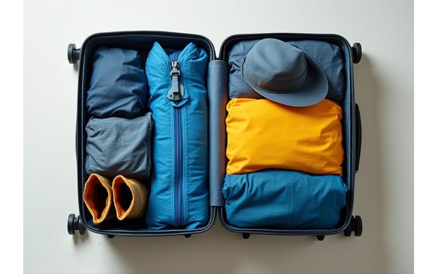 Neatly folded clothes and travel items in a suitcase